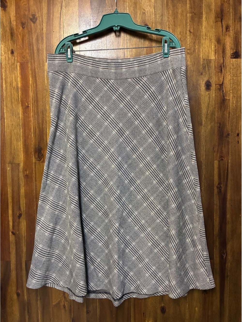 CJ Banks 1X Plaid Midi Skirt Brown Gray A-Line Dark Academia Preppy